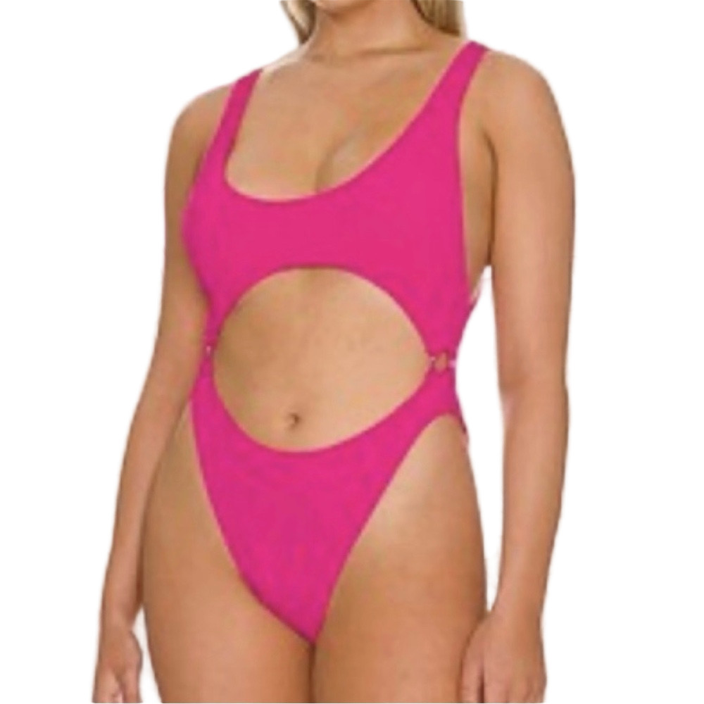 Good American Pink Cutout One Piece Swimsuit Size 00/0 NWT High Cut Monokini